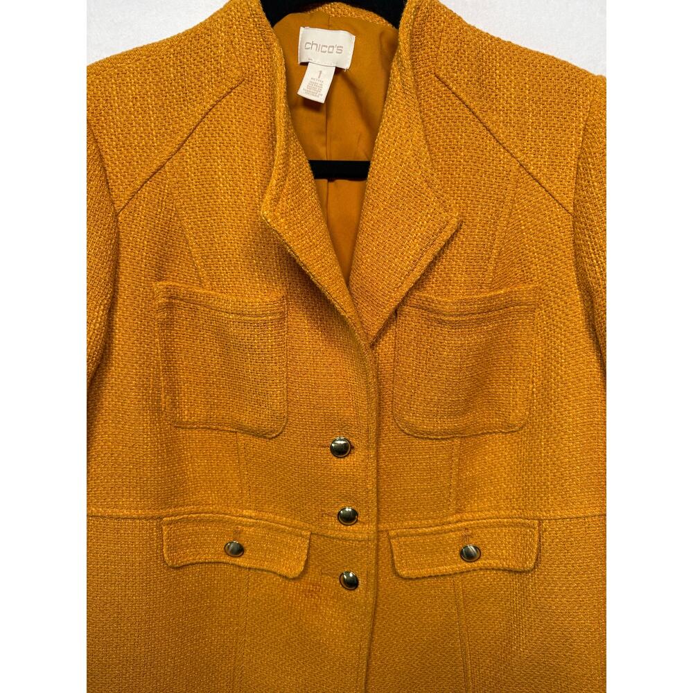 Chcio's Women's Jacket, Mustard Yellow Gold/Bronze Buttons, Size 1 Petite (8P) - Picture 3 of 6